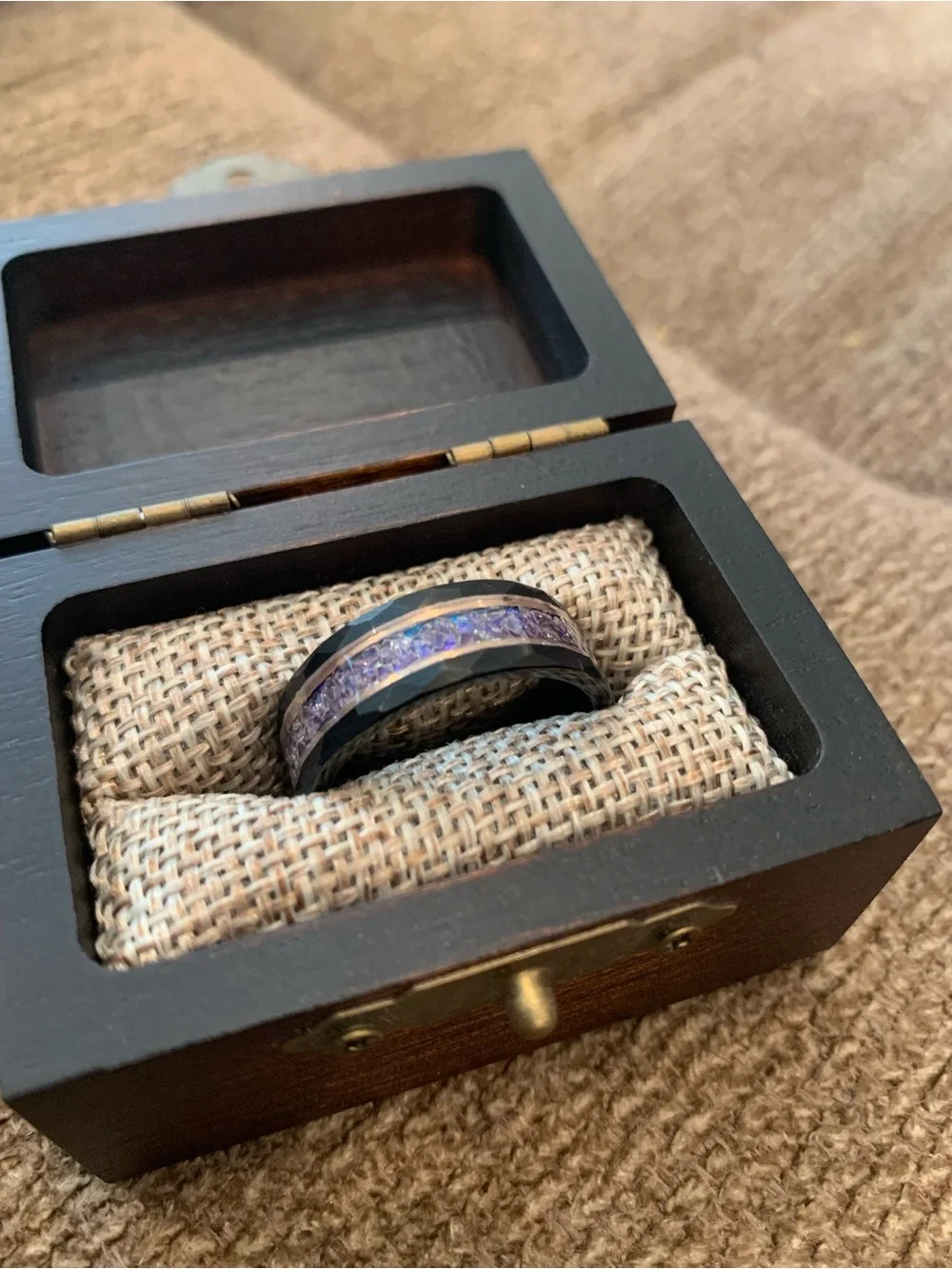 Men’s Tungsten Alexandrite Ring With Rose Gold Trim Size 10